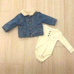 Old Navy Jean Jacket and Planet cotton cream thermal onesie
